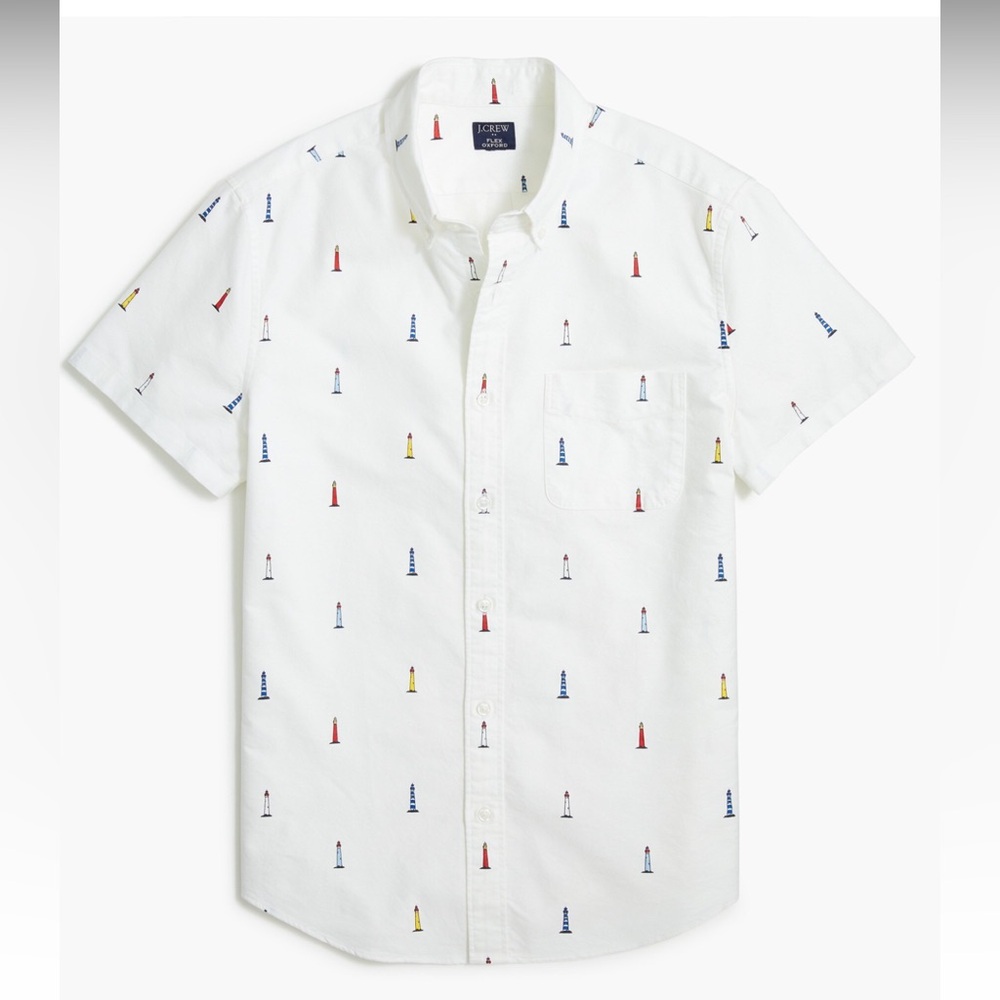 J. Crew Slim short sleeve Flex Oxford shirt with lighthouse print Size XXL